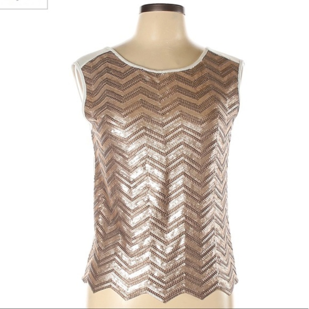 Gianni Bini L copper sequin chevron sleeveless top